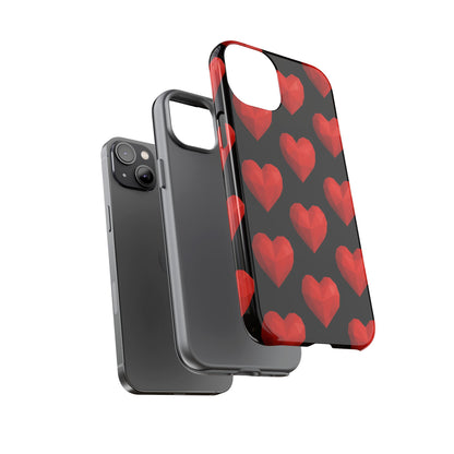 Red Heart Phone Case – Geometric Heart Pattern Tough Case (Black)