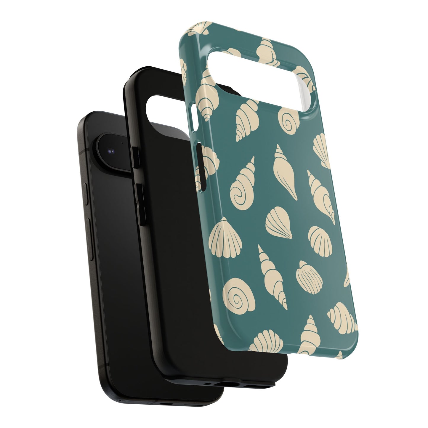 Seashell Pattern Phone Case | Teal Coastal Shells Tough Case for Iphone, Samsung Galaxy and Pixel