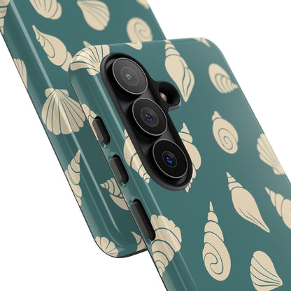 Seashell Pattern Phone Case | Teal Coastal Shells Tough Case for Iphone, Samsung Galaxy and Pixel