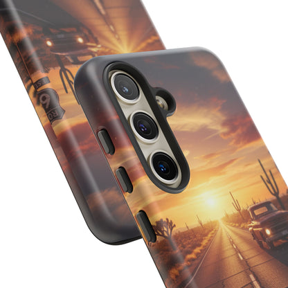 Route 66 Sunset Desert Highway Phone Case – Road Trip Travel Aesthetic Tough Case
