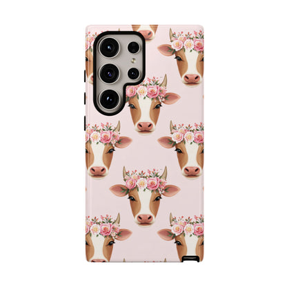 Floral Cow Phone Case – Cute Pink Cow Print Tough Protective Case for Iphone, Samsung Galaxy and Pixel