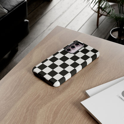 Black & White Checkerboard Phone Case – Classic Aesthetic Tough Protective Case