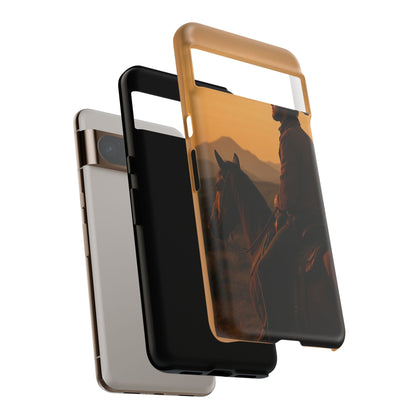 Western Cowboy Sunset Phone Case | Horse Rider Desert Aesthetic Tough Protective Case