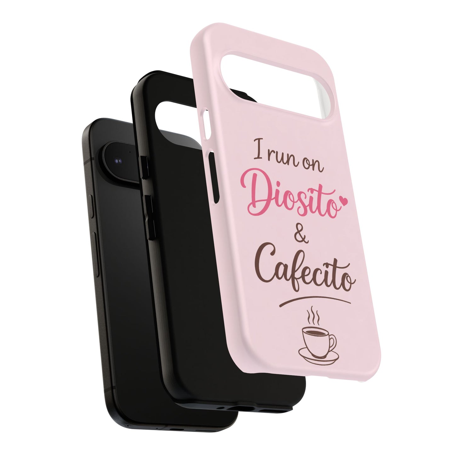 I Run on Diosito y Cafecito Phone Case, Pink Aesthetic Latina Faith Coffee Case, Girly Protective iPhone Samsung Cover