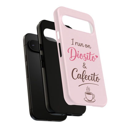 I Run on Diosito y Cafecito Phone Case, Pink Aesthetic Latina Faith Coffee Case, Girly Protective iPhone Samsung Cover