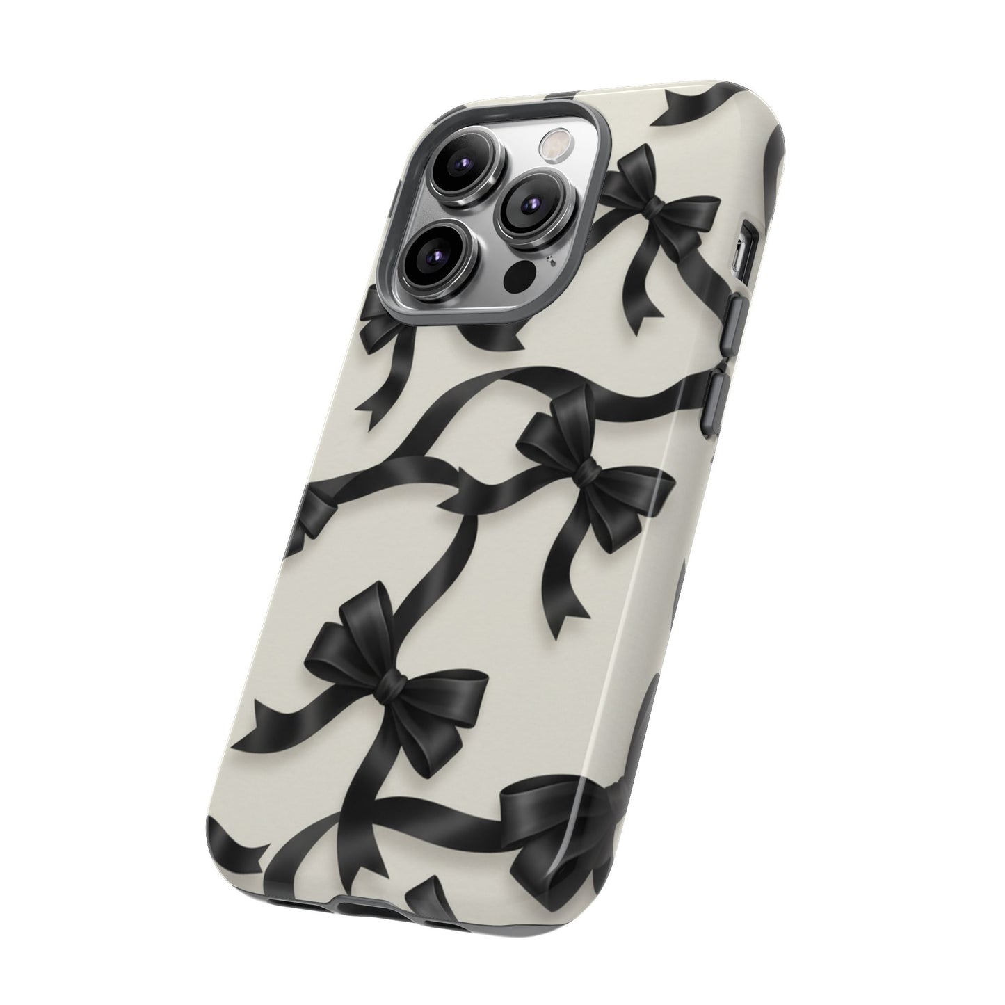 Black Ribbon Bow Phone Case, Minimal Bow Pattern Tough Protective Case