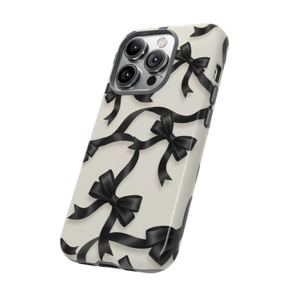 Black Ribbon Bow Phone Case, Minimal Bow Pattern Tough Protective Case
