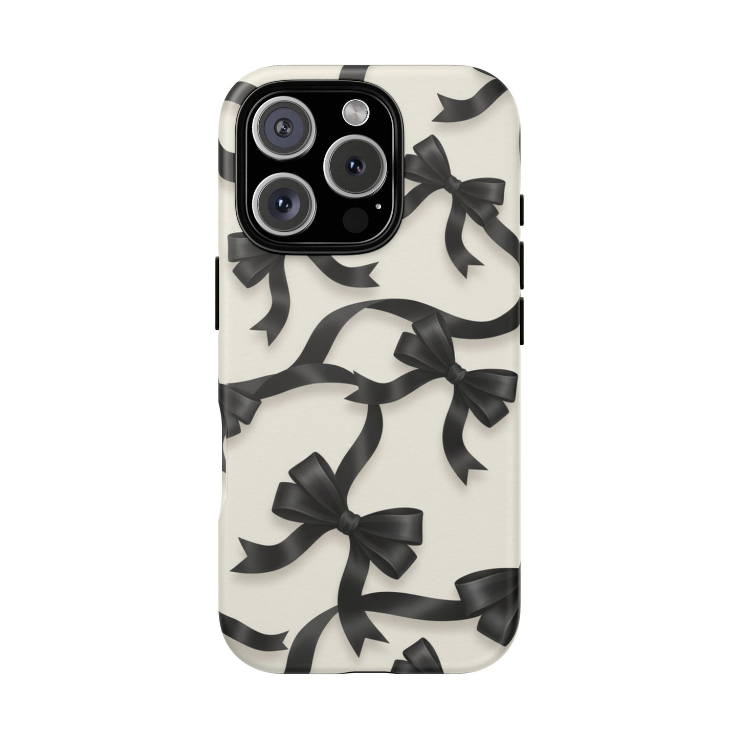 Black Ribbon Bow Phone Case, Minimal Bow Pattern Tough Protective Case