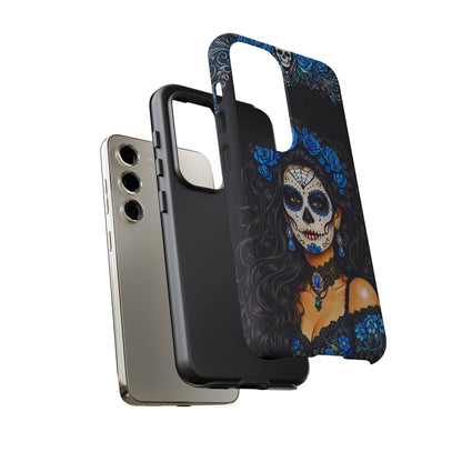 Blue Sugar Skull Woman Phone Case – Day of the Dead Aesthetic Tough Cover
