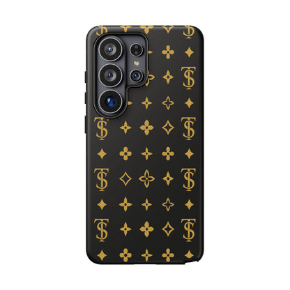 Gold Monogram Pattern Tough Phone Case | Black & Gold Luxury Design for Iphone, Samsung Galaxy and Pixel