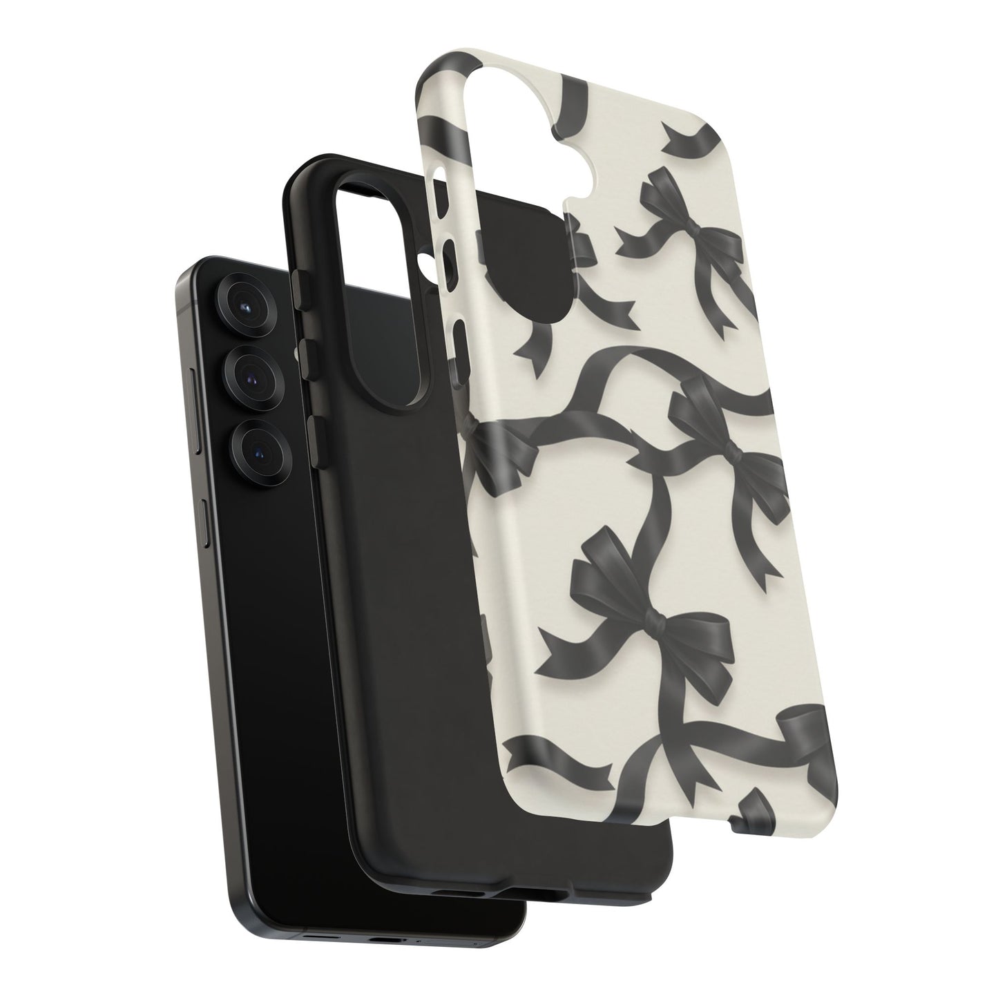 Black Ribbon Bow Phone Case, Minimal Bow Pattern Tough Protective Case