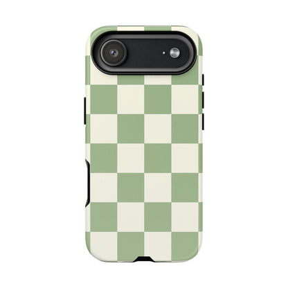 Sage Green Checkerboard Phone Case | Minimal Aesthetic Checkered iPhone & Samsung Tough Case