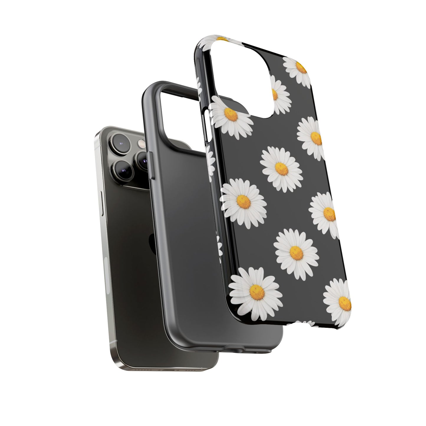 Black Daisy Floral Tough Phone Case – Cute Protective Cover for Iphone, Samsung Galaxy and Pixel
