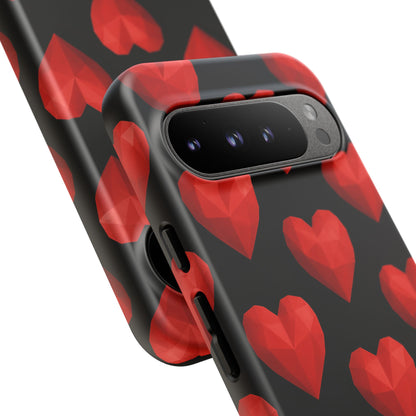 Red Heart Phone Case – Geometric Heart Pattern Tough Case (Black)