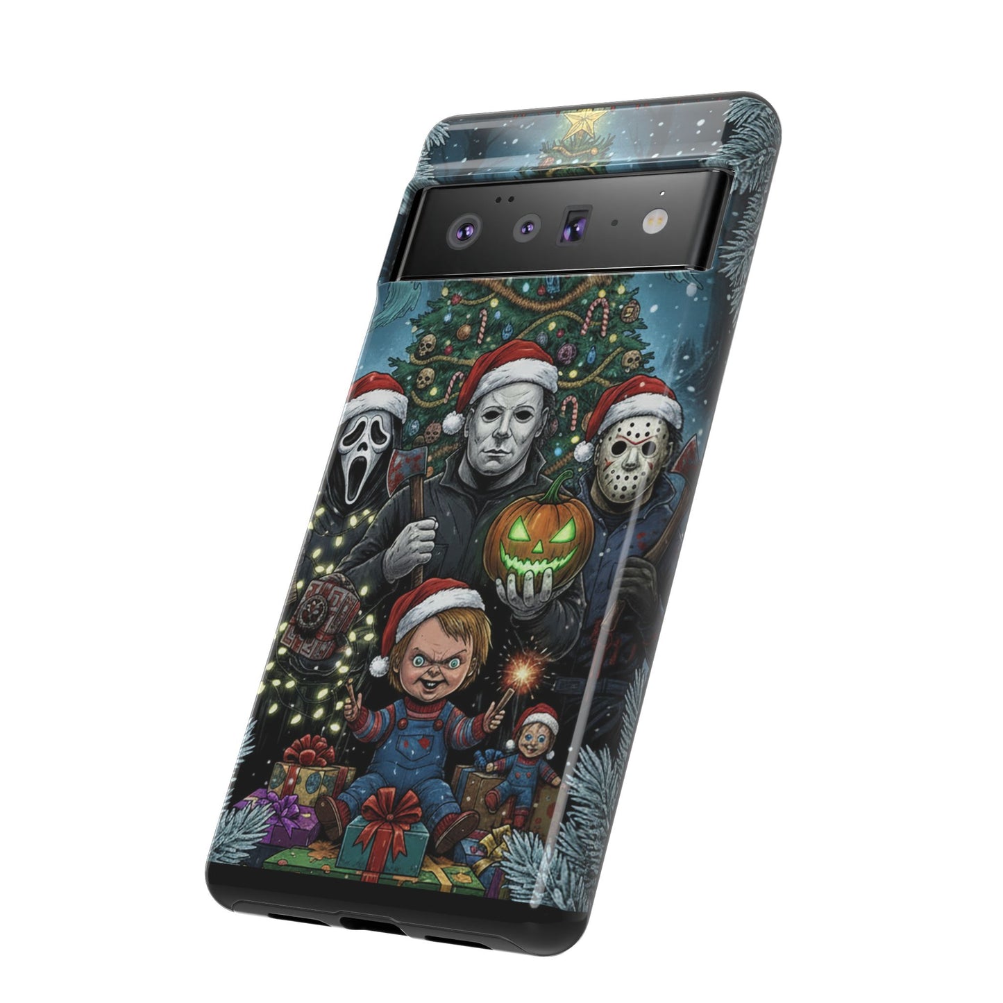 Christmas Horror Phone Case – Festive Slasher Collage Tough Case (iPhone, Samsung, Pixel)