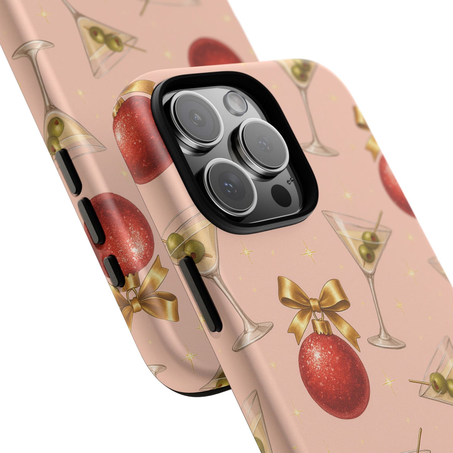 Cocktail Ornament Phone Case – Pink Martini & Cherry Pattern | Glossy or Matte for Iphone, Samsung Galaxy and Pixel