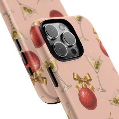Cocktail Ornament Phone Case – Pink Martini & Cherry Pattern | Glossy or Matte for Iphone, Samsung Galaxy and Pixel