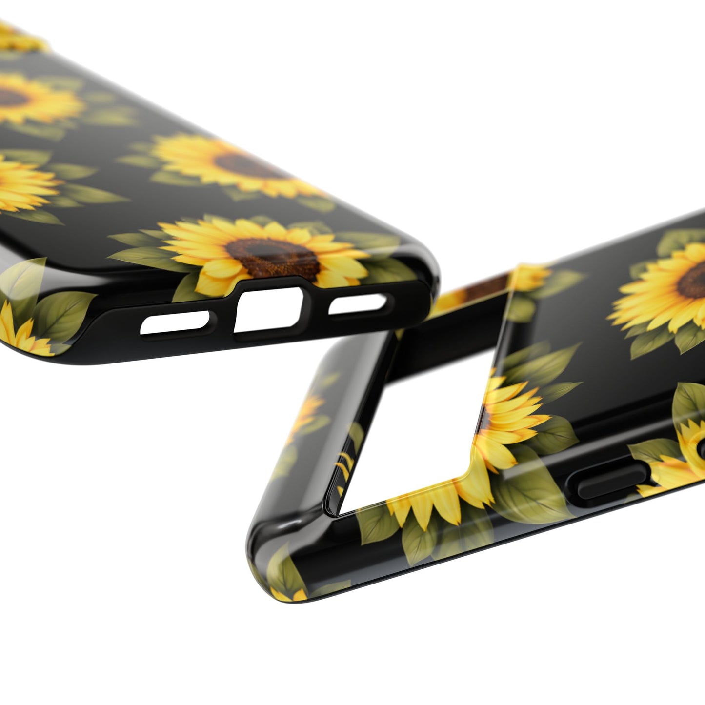 Sunflower Floral Tough Phone Case – Black Background Protective Cover for Iphone, Samsung Galaxy and Pixel