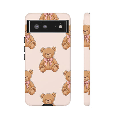 Teddy Bear Phone Case | Cute Coquette Aesthetic Pink Bear Pattern Case | Kawaii Soft Girl iPhone & Samsung Tough Protective Case