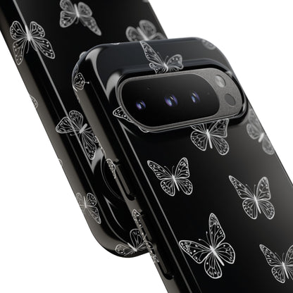 White Butterfly Pattern Phone Case – Dark Aesthetic Monochrome Tough Cover