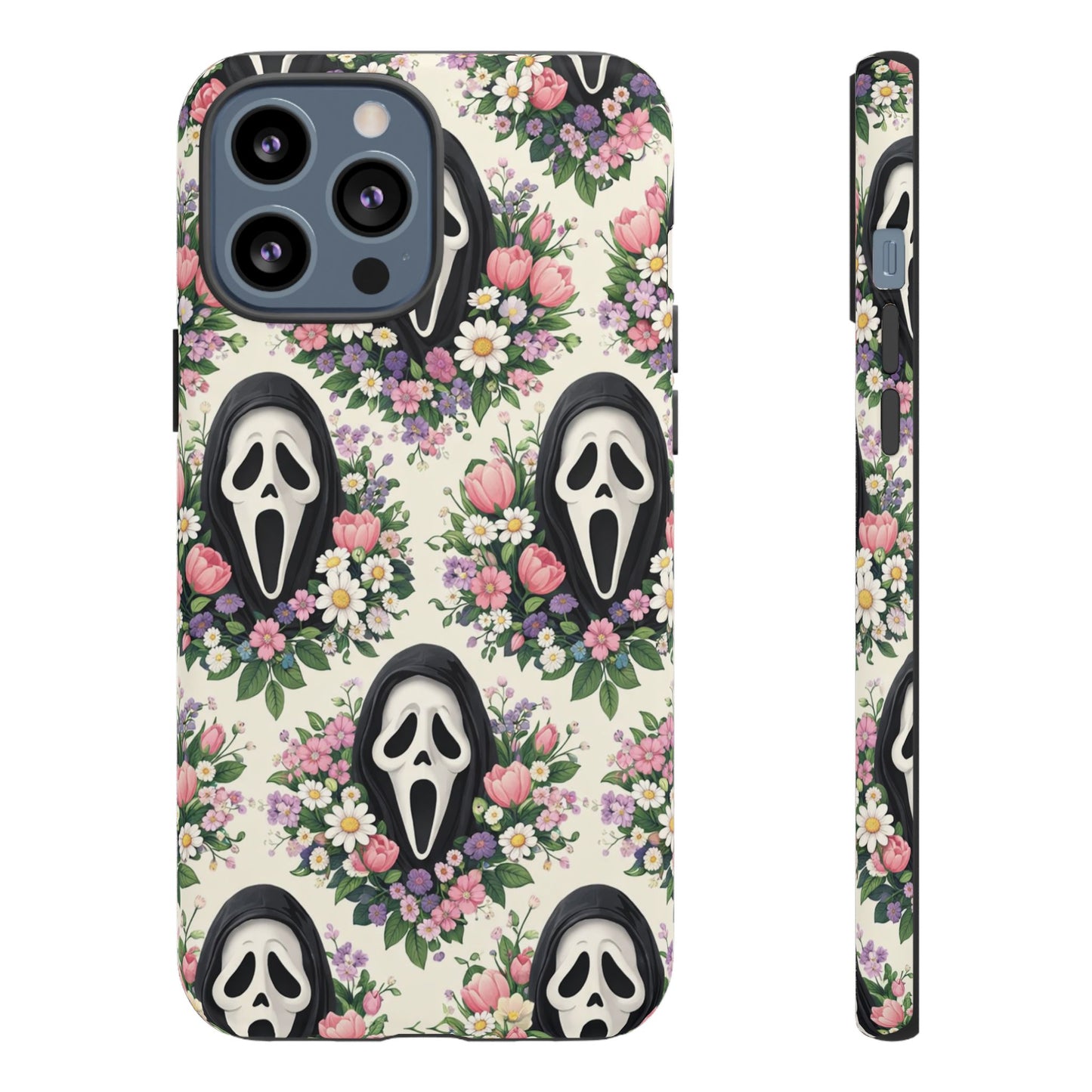 Floral Ghost Face Aesthetic Phone Case – Cute Spooky Tough Cover