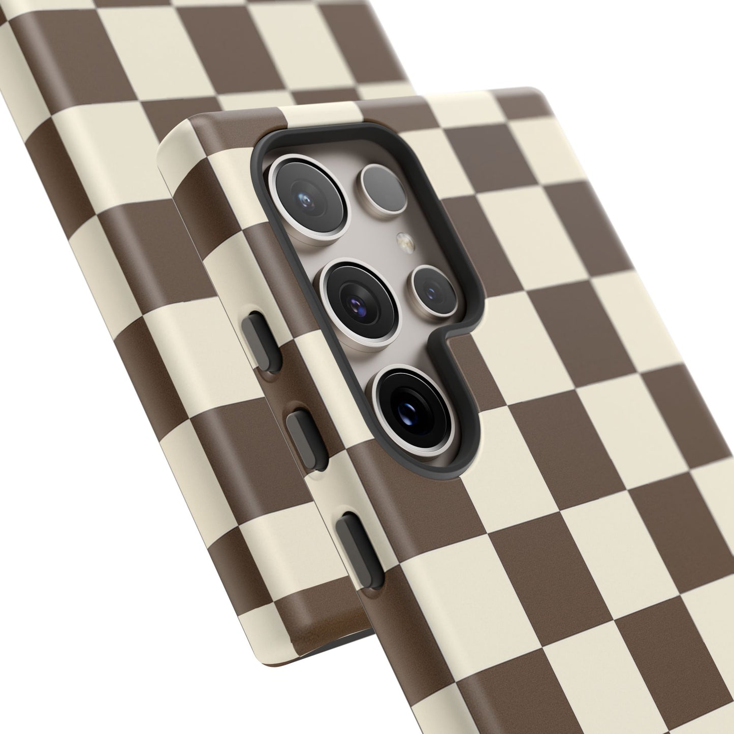 Mocha Checkerboard Phone Case | Neutral Aesthetic Checkered iPhone & Samsung Tough Case