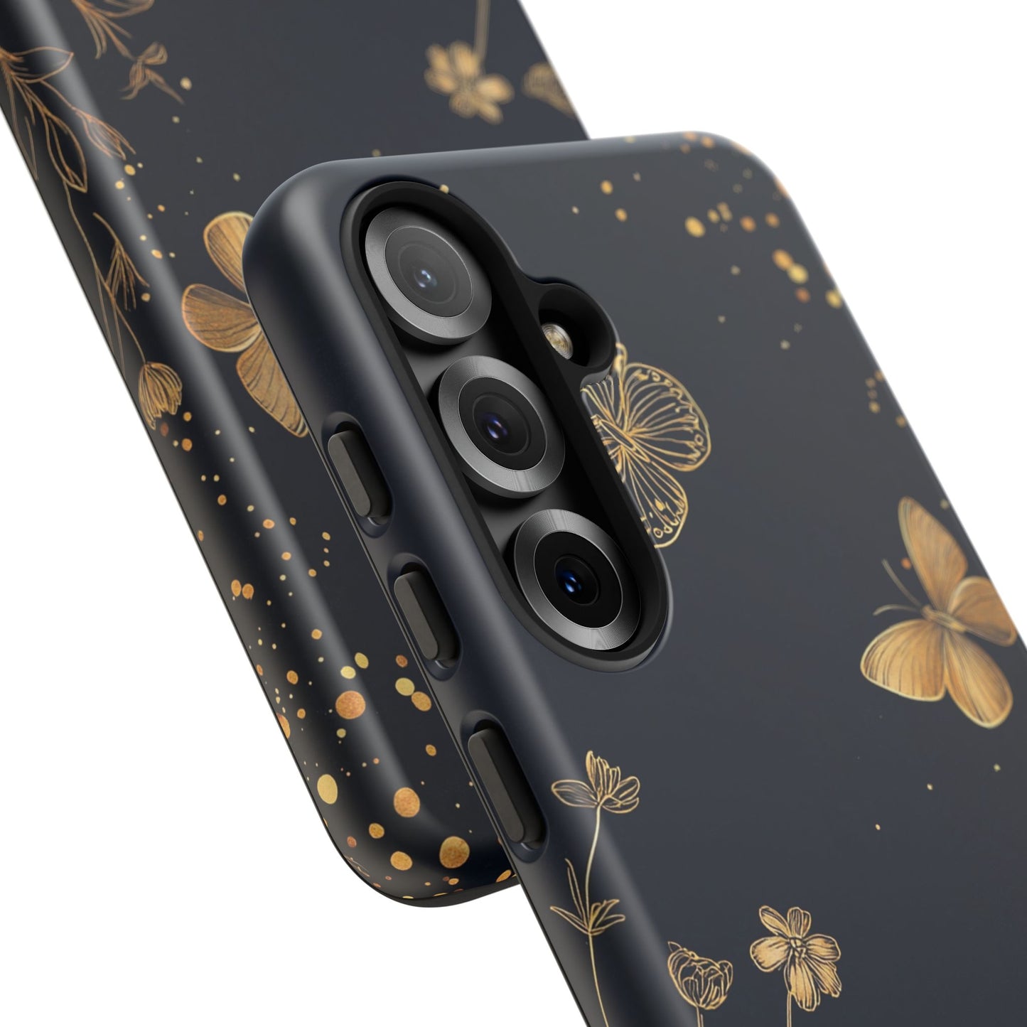Gold Floral Butterfly Phone Case, Dark Aesthetic Botanical, Elegant Black Luxury iPhone Samsung Cover