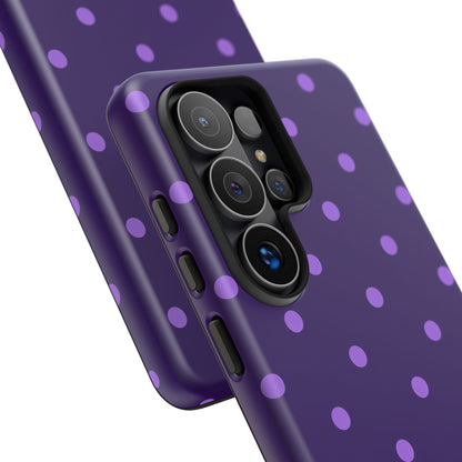 Purple Polka Dot Tough Phone Case – Cute Stylish Durable Protective Cover for Iphone, Samsung Galaxy and Pixel
