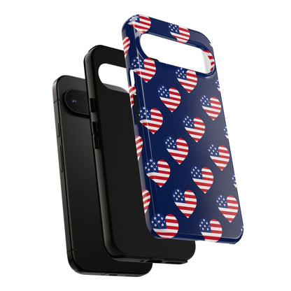 Patriotic American Flag Heart Phone Case – Tough Shockproof, USA Stars & Stripes for Iphone, Samsung Galaxy and Pixel