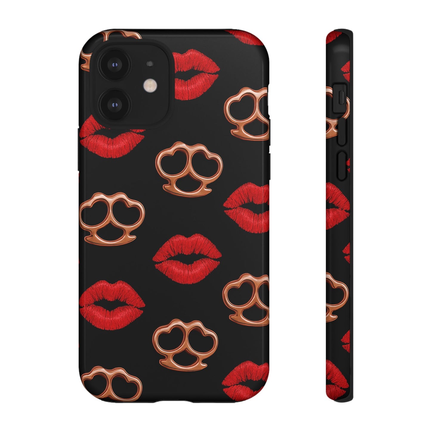 Red Lipstick & Knuckle Duster Phone Case | Bold Kiss Print Tough Protective Cover for Iphone, Samsung Galaxy and Pixel