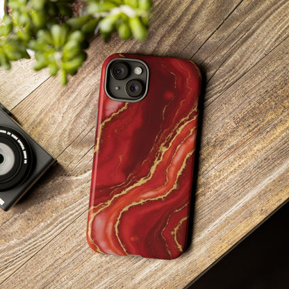 Red Agate Marble Phone Case – Gold Vein Luxury Stone Tough Case (iPhone, Samsung, Pixel)