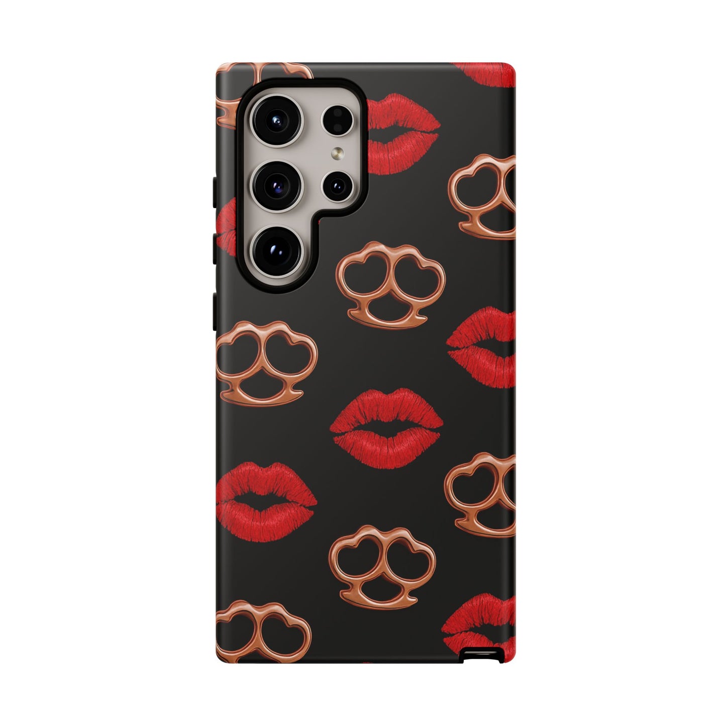 Red Lipstick & Knuckle Duster Phone Case | Bold Kiss Print Tough Protective Cover for Iphone, Samsung Galaxy and Pixel
