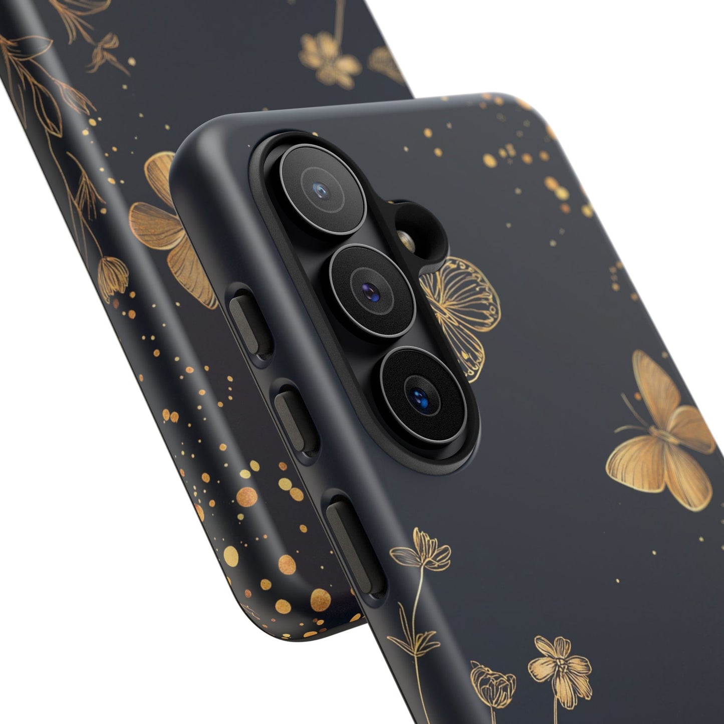 Gold Floral Butterfly Phone Case, Dark Aesthetic Botanical, Elegant Black Luxury iPhone Samsung Cover