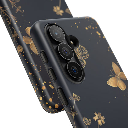 Gold Floral Butterfly Phone Case, Dark Aesthetic Botanical, Elegant Black Luxury iPhone Samsung Cover