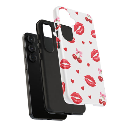 Red Lips & Cherry Phone Case – Y2K Retro Aesthetic Tough Cover
