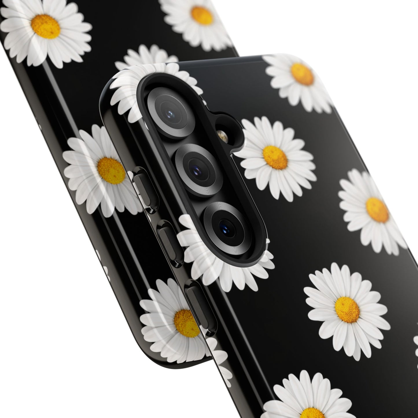 Black Daisy Floral Tough Phone Case – Cute Protective Cover for Iphone, Samsung Galaxy and Pixel