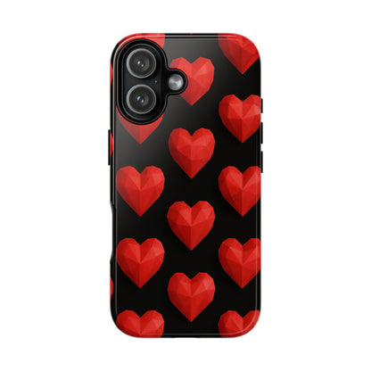 Red Heart Phone Case – Geometric Heart Pattern Tough Case (Black)