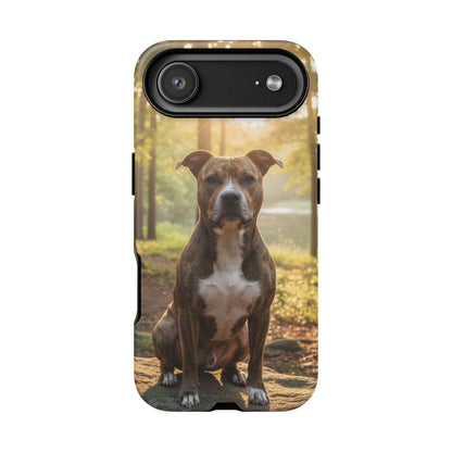 Pitbull Portrait Phone Case | Dog Lover Tough Case, Sunset Forest
