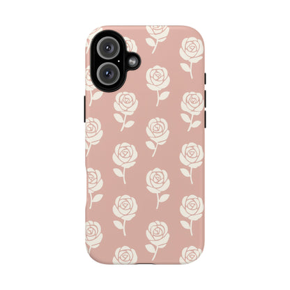 White Rose Pattern Tough Phone Case | Elegant Floral Aesthetic Case for Iphone, Samsung Galaxy and Pixel