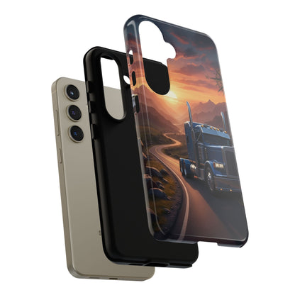 Semi Truck Sunset Phone Case | Trucker Gift | Diesel Truck Highway Road iPhone & Samsung Tough Protective Case