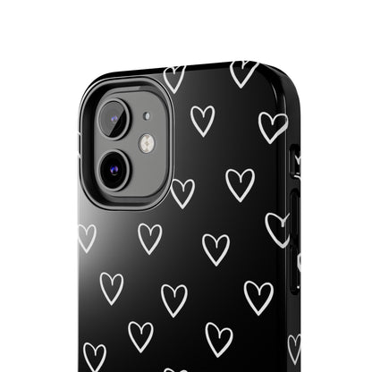 Doodle Heart Phone Case – Minimal Black & White Heart Pattern | Tough Protective Case