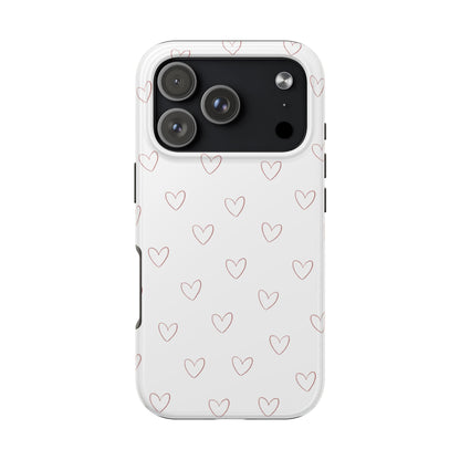 Hand-Drawn Hearts Tough Phone Case | Minimal Pink Heart Pattern