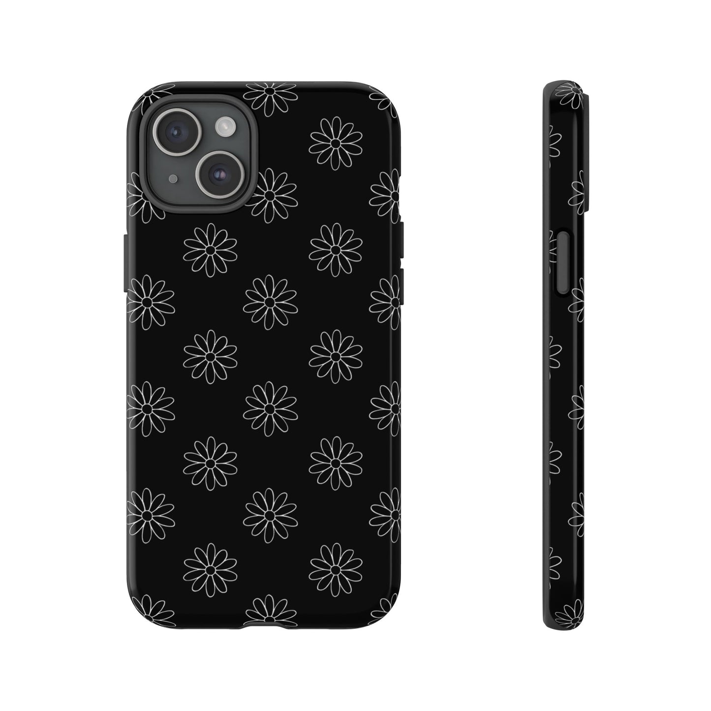 Black Daisy Floral Phone Case – Slim Protective Tough Case for Iphone, Samsung Galaxy and Pixel
