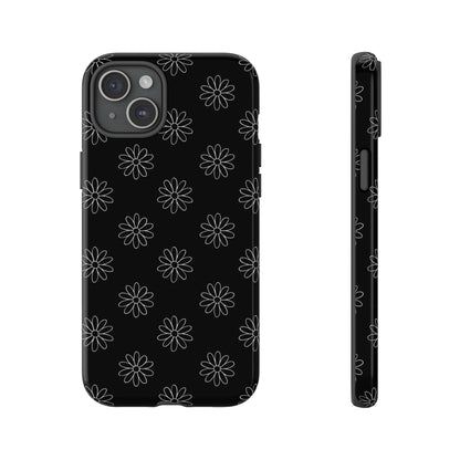 Black Daisy Floral Phone Case – Slim Protective Tough Case for Iphone, Samsung Galaxy and Pixel