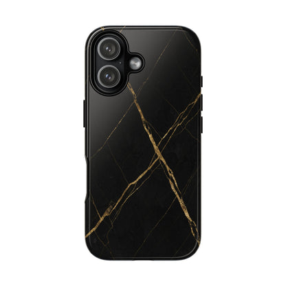 Black Marble Phone Case with Gold Veins – Luxury Minimal Aesthetic Tough Case