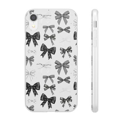 Black & White Bow Pattern Phone Case | Minimal Coquette Flexi Case