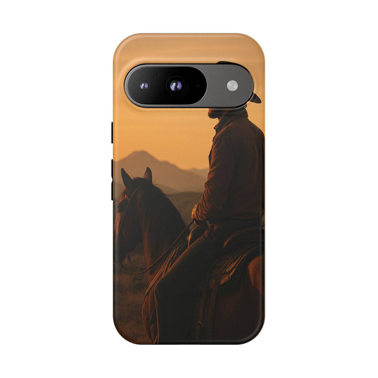 Western Cowboy Sunset Phone Case | Horse Rider Desert Aesthetic Tough Protective Case