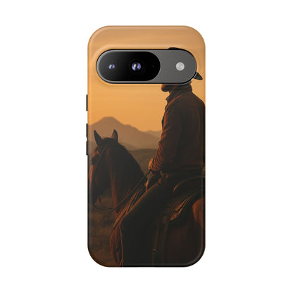 Western Cowboy Sunset Phone Case | Horse Rider Desert Aesthetic Tough Protective Case