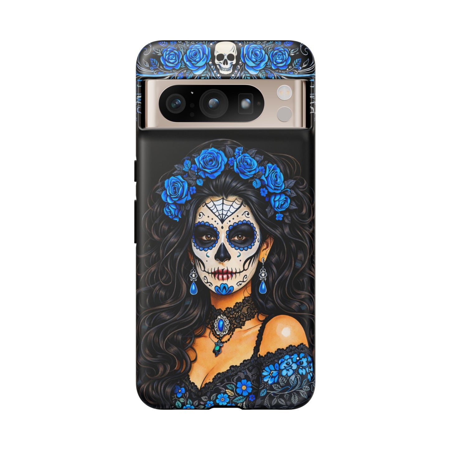 Blue Sugar Skull Woman Phone Case – Day of the Dead Aesthetic Tough Cover