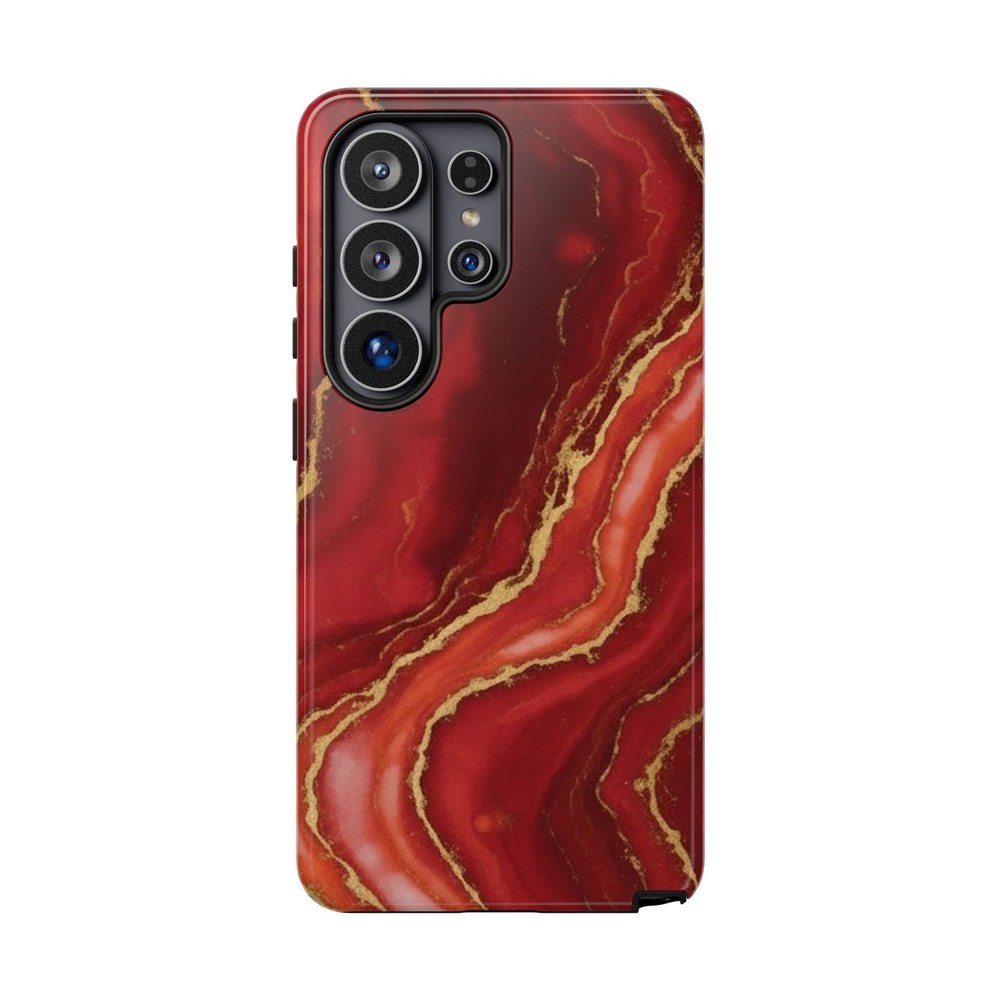 Red Agate Marble Phone Case – Gold Vein Luxury Stone Tough Case (iPhone, Samsung, Pixel)